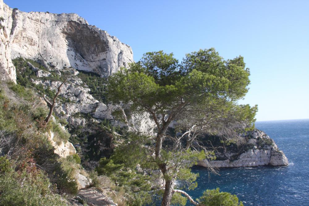 Calanque de St-Jean de Dieu ou de l'Oeil de Verre : arrivée à la Calanque de l'Oeil de Verre, dominée par la "Concave"