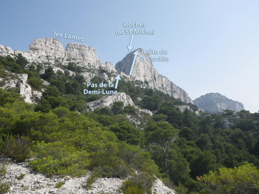 Rocher de St-Michel : les Lames, le Pas de la Demi-Lune, le Rocher de St-Michel, l'Arête de la Cordée